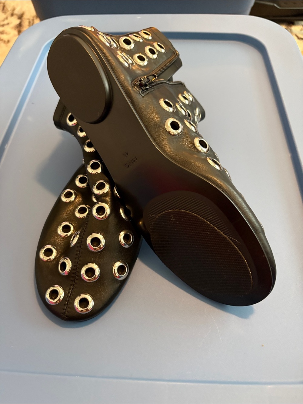 Black Eyelet-Detail Slip-On Flats